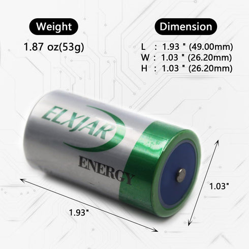 YUTSUJO (2-Pack) 3.6V 8500mAh XL-145F ER26500 C Size Lithium Thionyl Chloride Battery Replacement for with Button Top