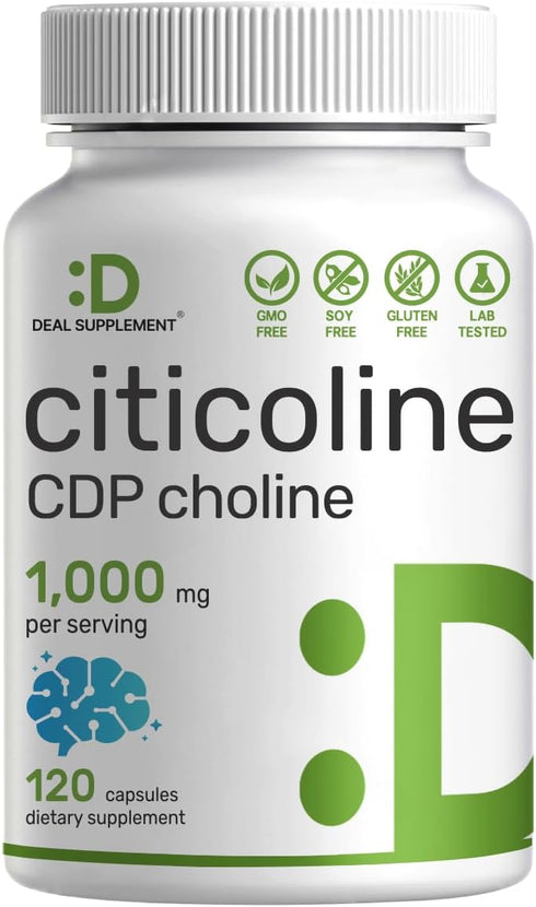 DEAL SUPPLEMENT Citicoline CDP Choline, 1,000mg Per Serving, 120 Capsules – Extra Strength Nootropic B Vitamin