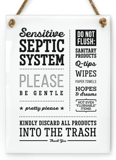 6x8 Inch Designer Bathroom Sign - Please Be Gentle Septic System ~ Ready to Hang ~ Premium Finish, Durable (1)
