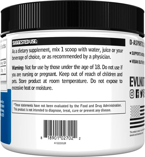 D Aspartic Acid Testosterone Booster for Men, 3120mg DAA Pre Workout Powder, Muscle Builder, Unflavored