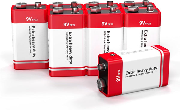 9V Batteries Carbon - 9 Volt Battery for Smoke Detector, Long-Lasting, 8 Pack
