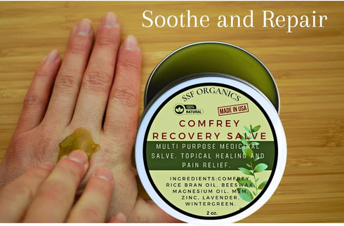 SSF ORGANICS Comfrey Salve 2 oz Recovery Ointment, Super Concentrate for Skin Conditions & Post Workout Care