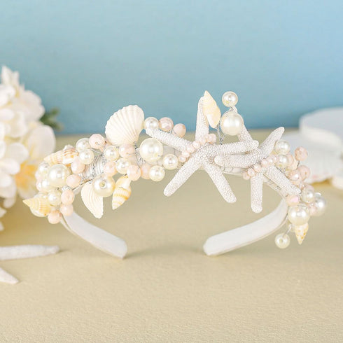 Yean Starfish Bride Wedding Headband Pearl Shell Tiara Headpiece Beach Bridal Hair Accessories for Women and Girls