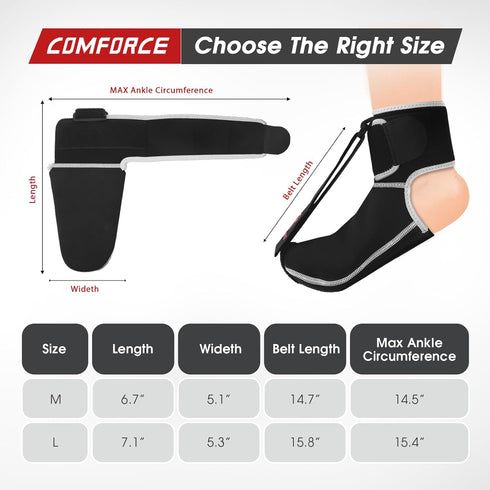 Plantar Fasciitis Night Splint Socks, Adjustable Brace for Foot Drop and Pain Relief, Black, Medium