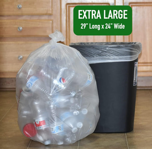 7-10 Gallon Clear Garbage Bags, 110 Bags, 29" x 24" Extra Large Medium Kitchen Trash Can Liners for Home and Office