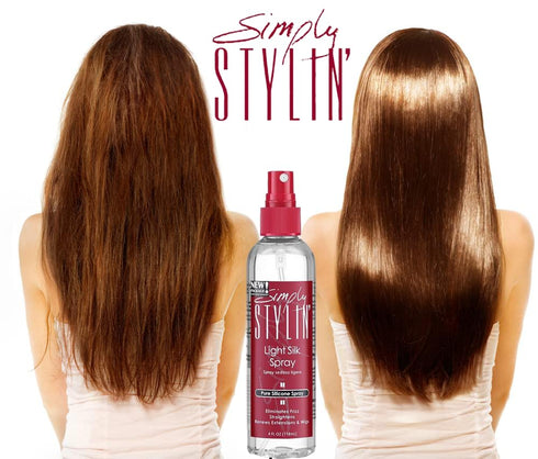 Simply Stylin Light Silk Spray Pure Silicone Hair Protection Serum for Long and Shiny Hair, 4 fl oz with 2 Small Hair