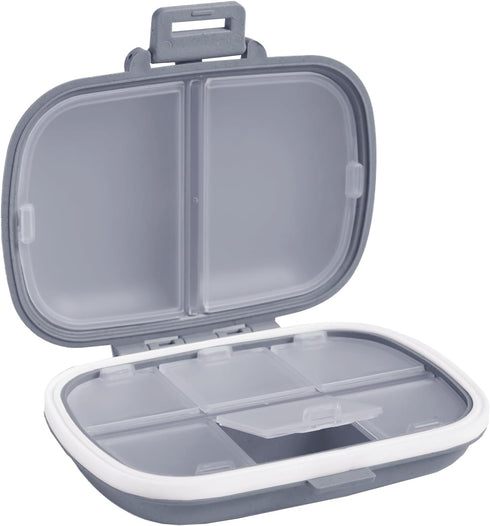 Holii Travel Pill Organizer - Gray Portable Pill Case with 8 Compartments for Daily Vitamins and Medicine