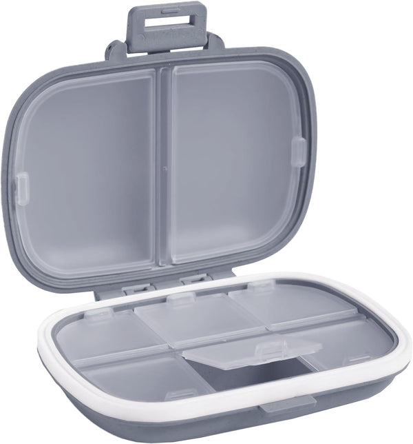 Holii Travel Pill Organizer - Gray Portable Pill Case with 8 Compartments for Daily Vitamins and Medicine