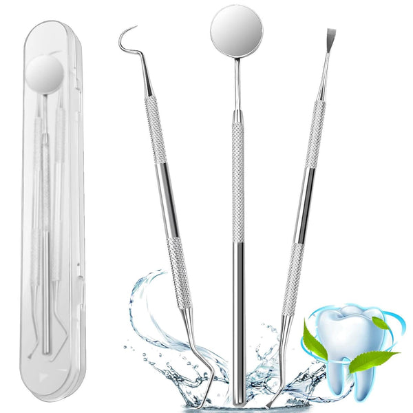 3Pcs Dental Tools, Professional Dental Picks for Teeth Cleaning, 100% Surgical 304 Stainless Steel Oral Care Kit.