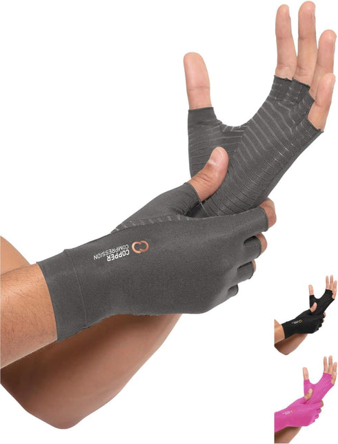 Copper Compression Arthritis Gloves, Fingerless Pain Relief Gloves for Men & Women, Hand Support Wrist Brace