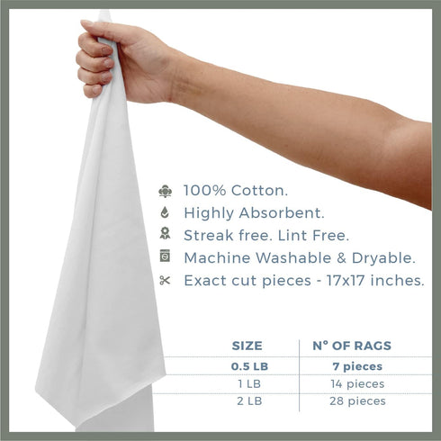 VALENGO New Lint Free Rags – 100% Cotton Cloth, Soft T-Shirt Rags for Staining, Dusting, Polishing, Cleaning (Pack of 7)