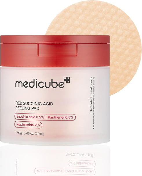 Medicube Red Succinic Acid Facial Peeling Pads, Exfoliating Toner Pads for Acne-Prone Skin with Niacinamide