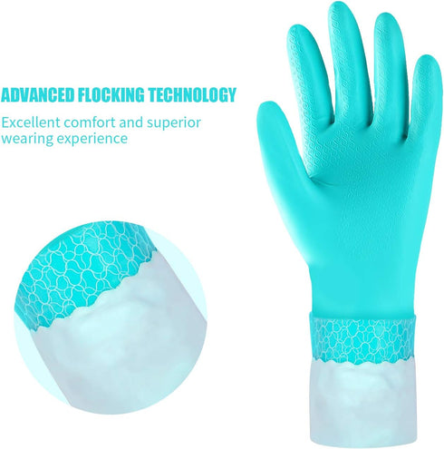 Reusable Long Sleeve Dishwashing Gloves, Latex Free with Cotton Lining, Kitchen Gloves 2 Pairs, Purple+Blue
