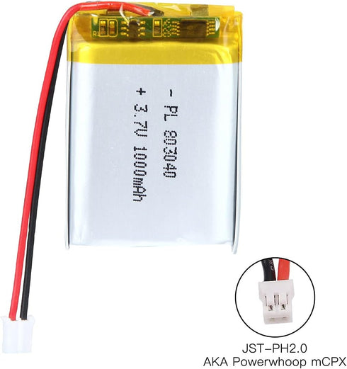 3.7V 1000mAh Battery 803040 Lithium Polymer Ion Rechargeable Li-ion Li-Po Battery with 2P PH 2.0mm Pitch Connector