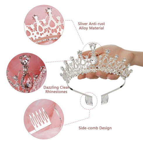 Makone Silver Princess Crown for Women, Crystal Crown for Bridal, Wedding, Pageant, Birthday, Party