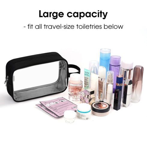 Narwey Clear Travel Toiletry Bag - Dopp Kit Makeup Organizer for Women and Men (Clear-Black)