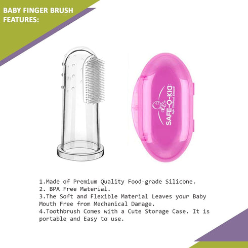 Silicone Finger/Mouth Toothbrush Set, Infant Training Soft Teeth Brush, Oral Cleaning Massager - Pink