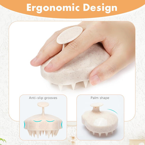 FREATECH 2-Pack Wheat Straw Shampoo Brush, Scalp Massager with Silicone Bristles for Hair Growth and Care