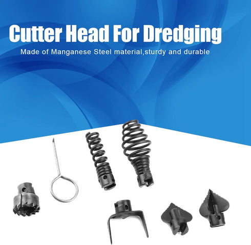 7Pcs Combination Cutter Head Set for Drain Cleaner, 16mm Manganese Steel Blades, 6 Cutter Heads & 1 Key