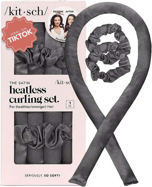 Kitsch Satin Heatless Curling Set - Overnight Hair Curlers for Heatless Curls, Charcoal