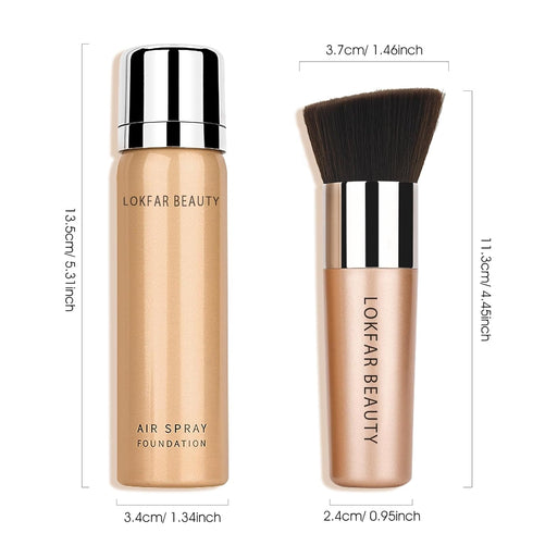 AirBrush Foundation Spray, Silky Mist Makeup Set with Brush, Full Coverage Foundation for Smooth Radiant Finish (#02