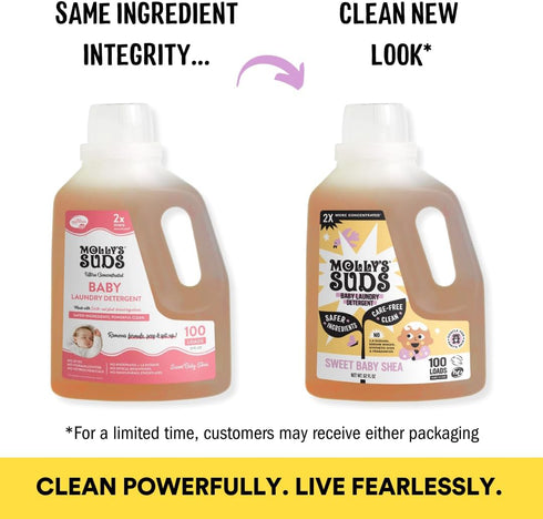 Molly's Suds Baby Liquid Laundry Detergent | Removes Formula, Poop & Spit-Up Stains | Extra Gentle on Newborn Skin (Sweet Baby Shea, 100 Loads)