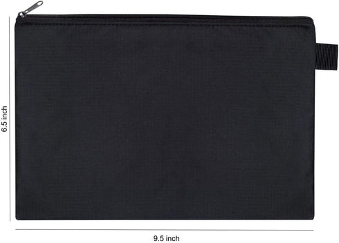 Zipper Bag Set of 3 - Carry All Pouch to Organize Travel Toiletries, Pens, Cosmetics (9.5 x 6.5, Black)