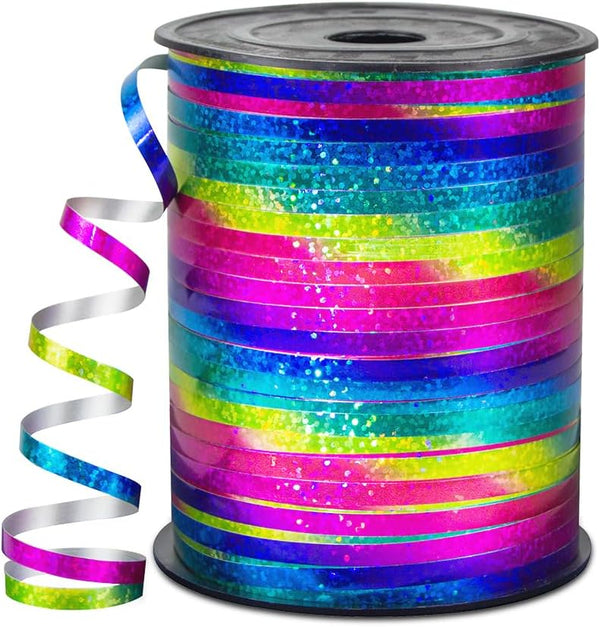Rainbow Curling Ribbon 500 Yards 3/16", Shiny Metallic Curly Ribbon for Gift Wrapping & Birthday Party Decoration