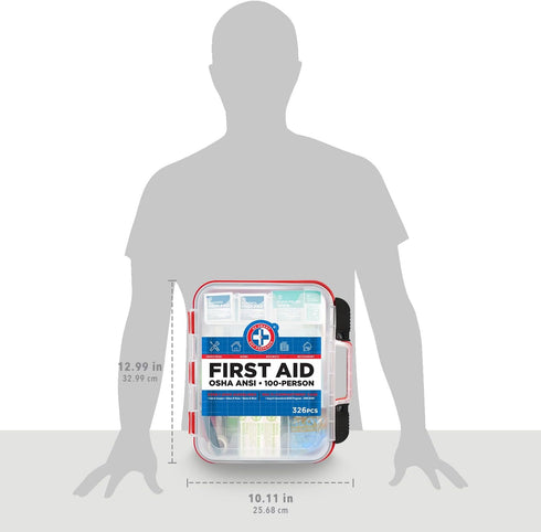 Be Smart Get Prepared First Aid Kit Hard Red Case, 326 Pieces for Office, Home, Car, School, Emergency