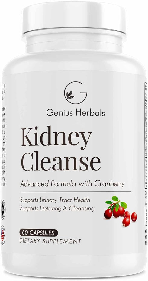 Kidney Cleanse Advanced Formula with Cranberry Extract, Detox for Kidney, Urinary Tract & Bladder - 60 Capsules