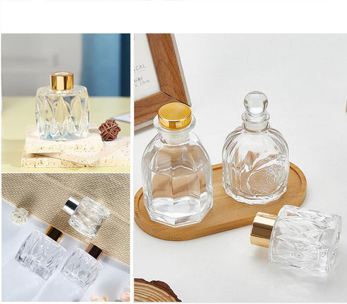 VANTOBEST 2PCS 50ml/1.7oz Set Glass Diffuser Bottle with Gold Cap, Prismatic Design, Essential Oil Container, Home
