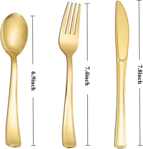 N9R 60pcs Gold Plastic Silverware - Gold Plastic Cutlery Set Disposable Flatware Dinnerware -30 Gold Forks, 15 Gold Spoons, 15 Gold Knives for Party, Birthday, Wedding Gold Utensils by N9R
