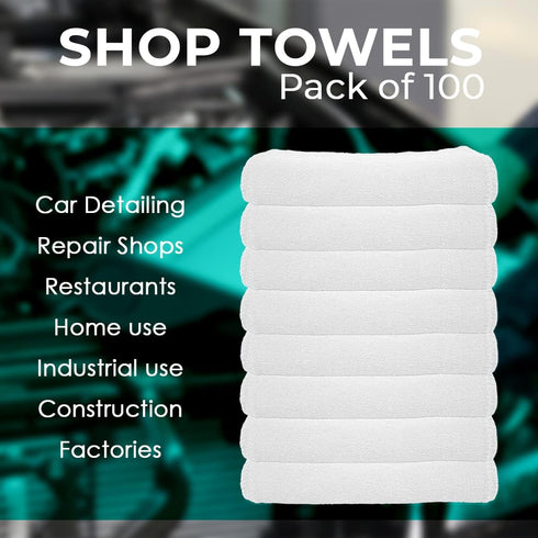 Avalon Towels Cotton Shop Rags | Pack of 100, Size 12x14 Inches | Absorbent Shop Towels for Automobiles, Industries