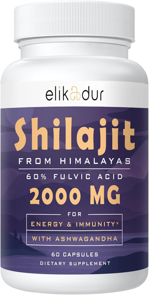 60,000 MG Shilajit Pure Himalayan Organic Capsules - 100% Gold Grade for Energy Boost & Immune Support - 60 Capsules