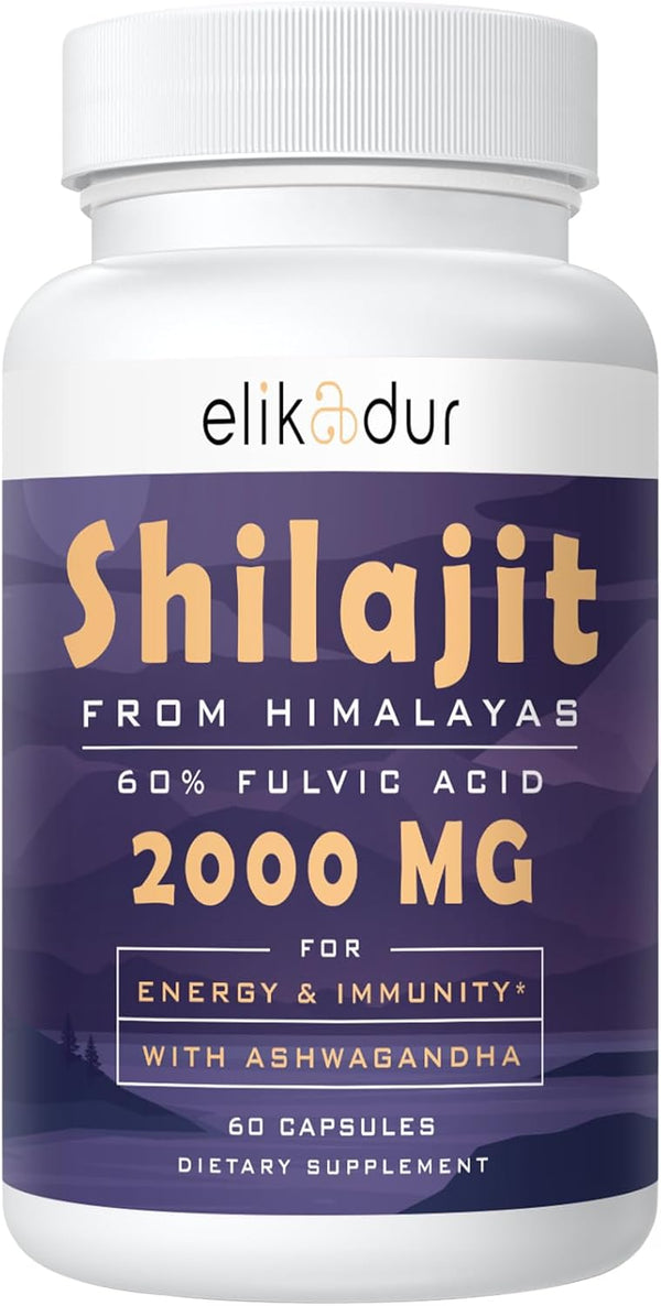 60,000 MG Shilajit Pure Himalayan Organic Capsules - 100% Gold Grade for Energy Boost & Immune Support - 60 Capsules