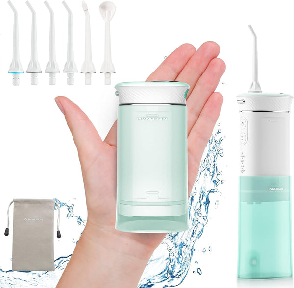 Cordless Water Flosser - Portable Oral Irrigator with 6 Jet Tips for Braces Care, IPX7 Waterproof