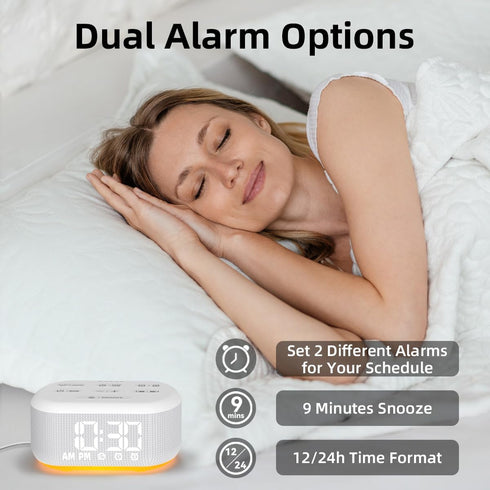 LazyNight 3 1 30 Snooze 32 in Alarm Clock Sound Machine Nightlight for Bedroom Plug in Digital Clock with Wake up