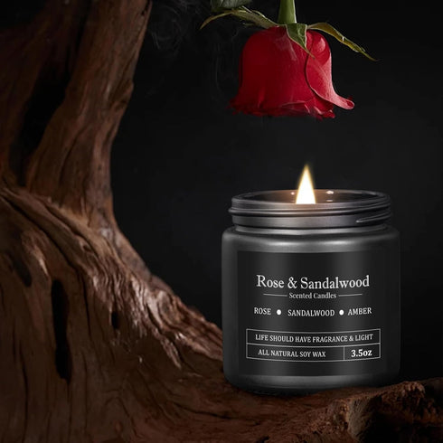 Men's Aromatherapy Gift Set - 8 Scented Candles with Manly Scents (Leather, Smoke, Oak) in Black Candle Jars, Perfect