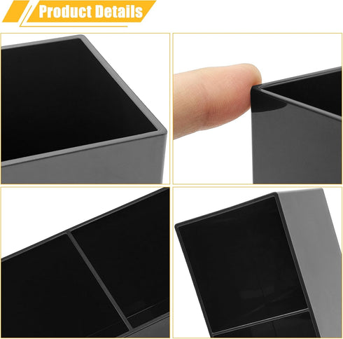 Cerpourt Black Makeup Brush Organizer, Acrylic Cosmetic Brushes Storage Holder with 3 Slots for Desk