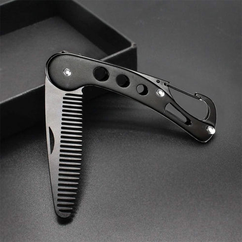 Portable Stainless Steel Folding Beard Comb, Anti Static Multifunction Comb for Men Mustache Styling