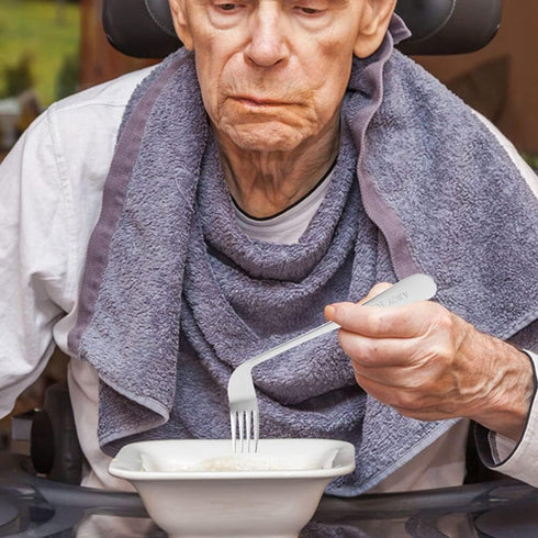 LALAFINA 1 Set of Adaptive Utensils Angled Fork and Spoon Stainless Steel Elderly Left Handed Anti Shake Eating Utensils Self-feeding Learning Bendable Handle Silverware by LALAFINA