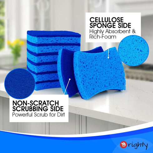 Orighty Non-Scratch Cellulose Scrub Sponges - 24 Pack, Kitchen Sponges for Dishes, Non-Scratch Safe on Non-Stick