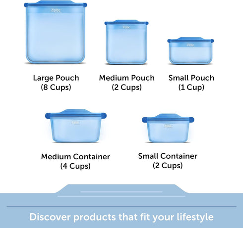 Ziploc Endurables Large Pouch - 8 Cups Reusable Silicone Bags for Food Storage, Meal Prep Containers