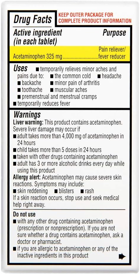 Rite Aid Regular Strength Pain Relief Acetaminophen, 325mg - 100 Tablets | Pain and Fever Reducer