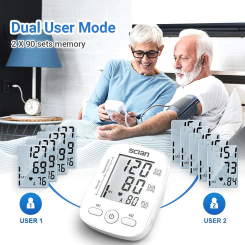 Scian Blood Pressure Monitor Upper Arm, Automatic Cuff with Large Display, 180 Memory, USB Cable