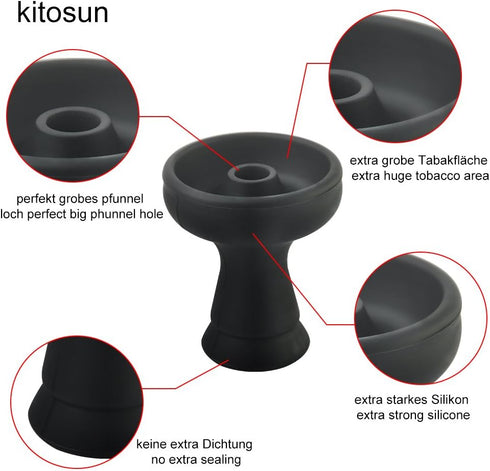 Silicone Hookah Bowl - Kitosun Silicone Phunnel Bowl with Big Hole, Durable Shisha Bowl in Black Color, Replacement for