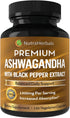 Ashwagandha Supplement, Premium Ashwaganda Root Powder 1200mg with Black Pepper Extract, 120 Vegi Capsules