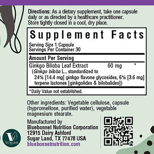 BlueBonnet Ginkgo Biloba Leaf Extract | 30 Count | Supplement