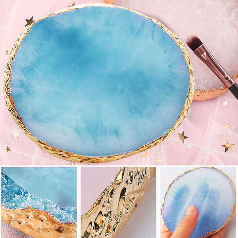 2 Pieces Resin Nail Art Palette with Gold Edge for Nail Gel Color Makeup Display and Mixing Tools