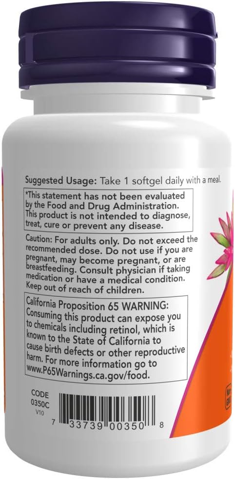 NOW Supplements Vitamin A & D 10,000/400 IU, Essential Nutrition for Eye Health*, 100 Softgels